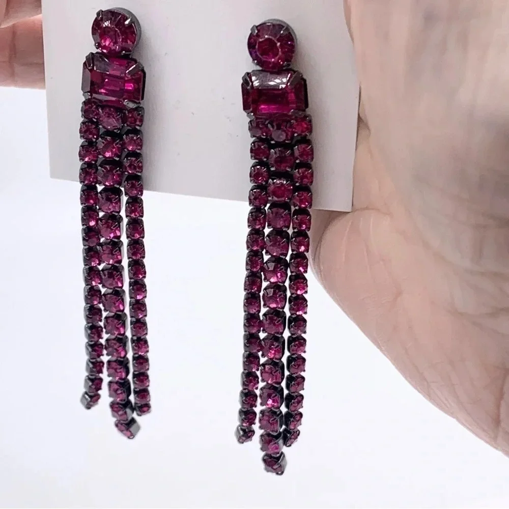 Kate Spade Glitzville Fuchsia Crystal Fringe Earrings NWT